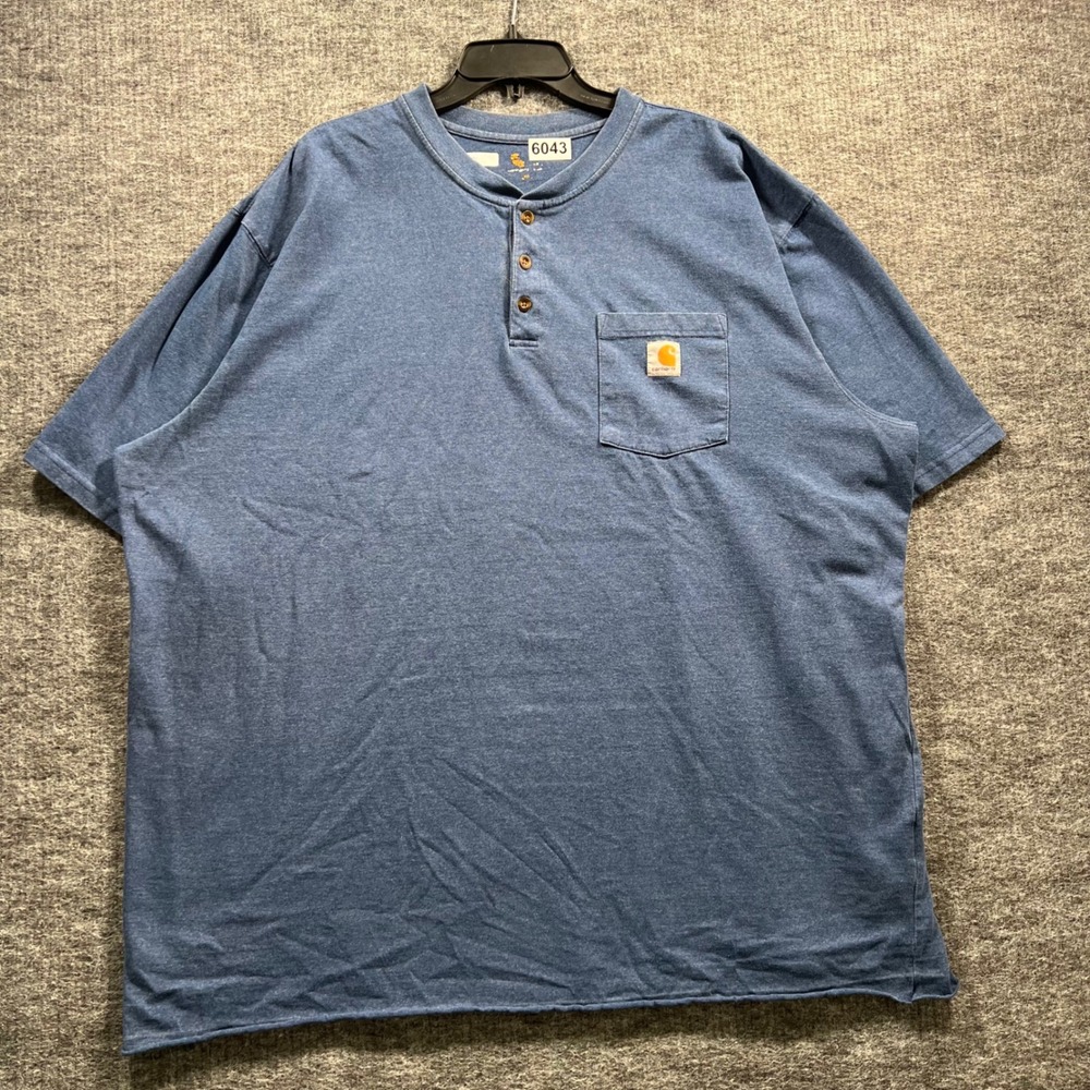 Carhartt Mens Blue Heather Short Sleeve Henley Pocket T-Shirt Size 3XL
